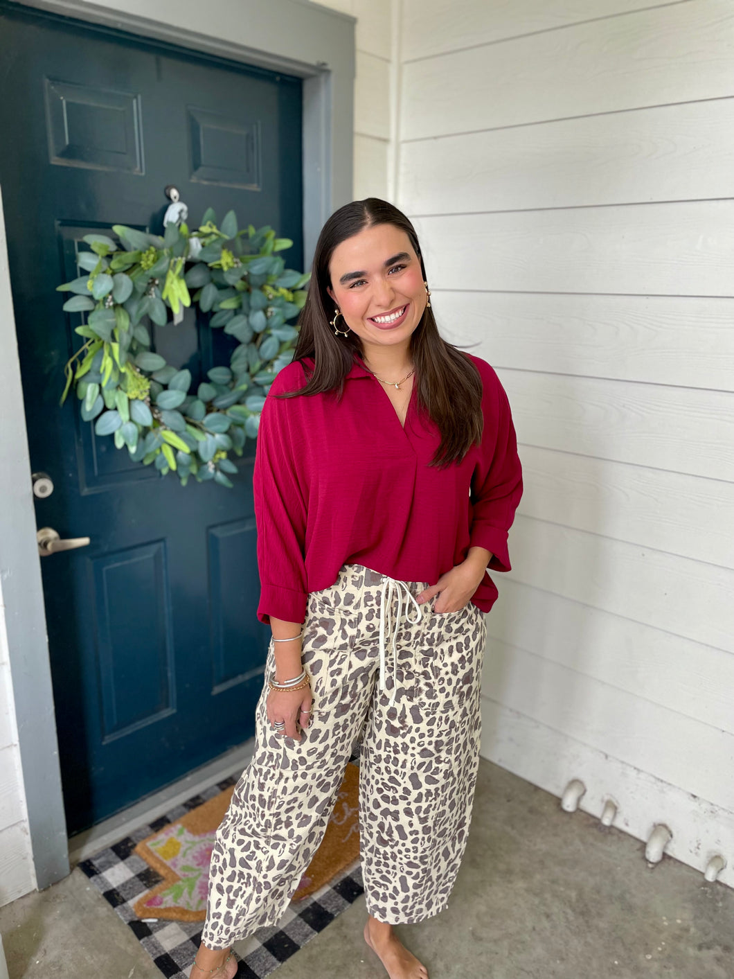 Leopard Barrel Leg Pants